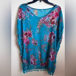 teal floral swim coverup
